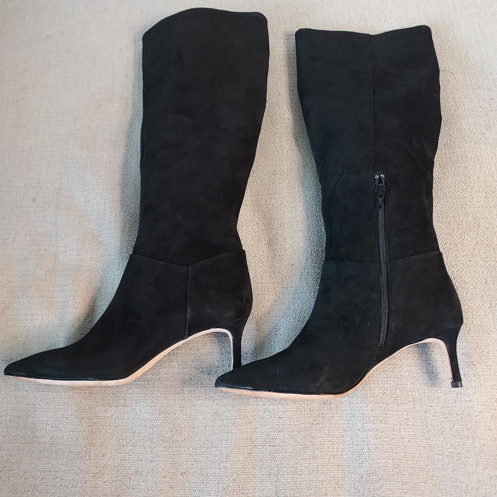 Antonio Melani Suede Leather kitten heels knee-high boots